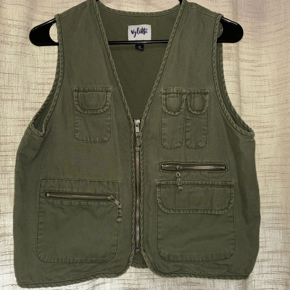 Medium olive green cargo vest with utility zippers